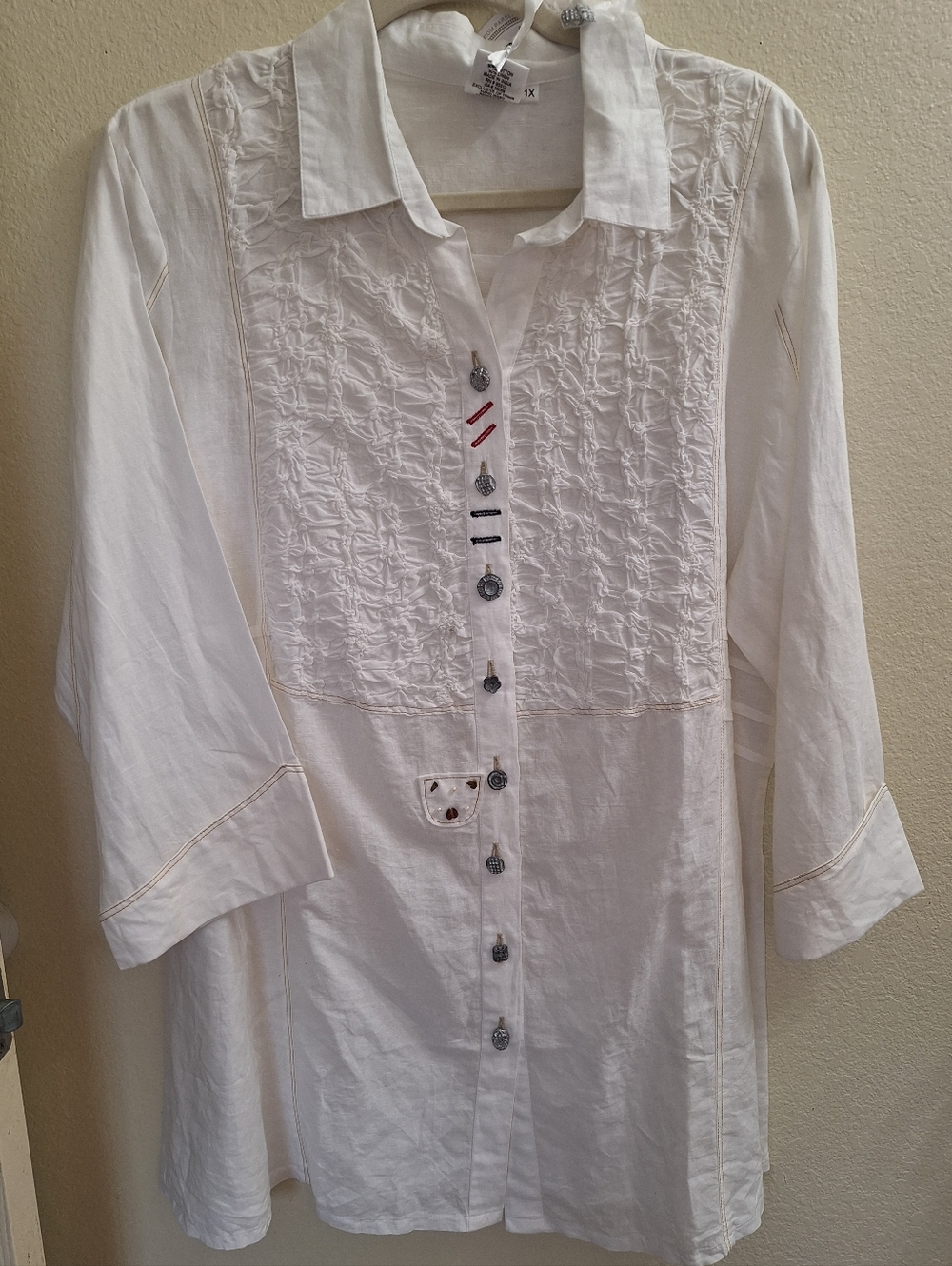 Parsley & Sage White Textured Tunic Shirt XL Cotton Blend NWT Boho Art to Wear